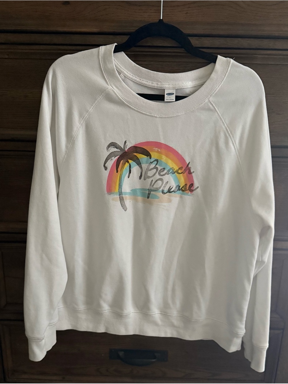 Old Navy White 'Beach Please' Rainbow Graphic Sweatshirt